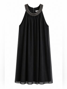 Charming Charlie Black Trapeze Dress with Embellished Neckline L